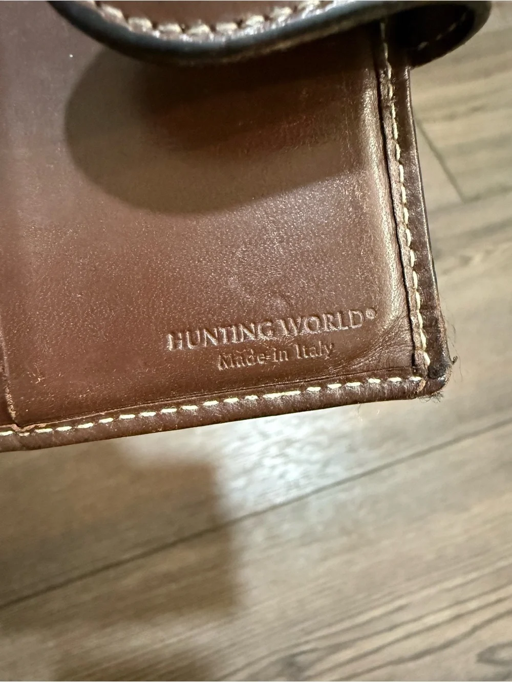 Vintage Hunting World Leather Canvas Wallet Brown Made In Italy Distressed Rare